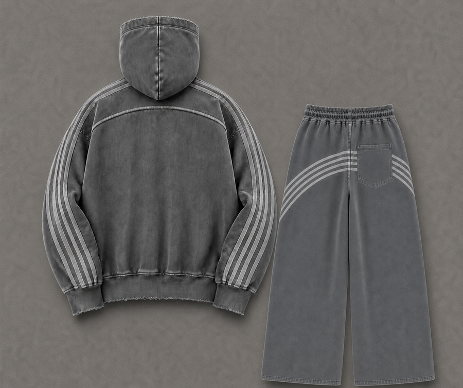Alternate view of the Berklyn Set in the Gray Matter acid-wash colorway